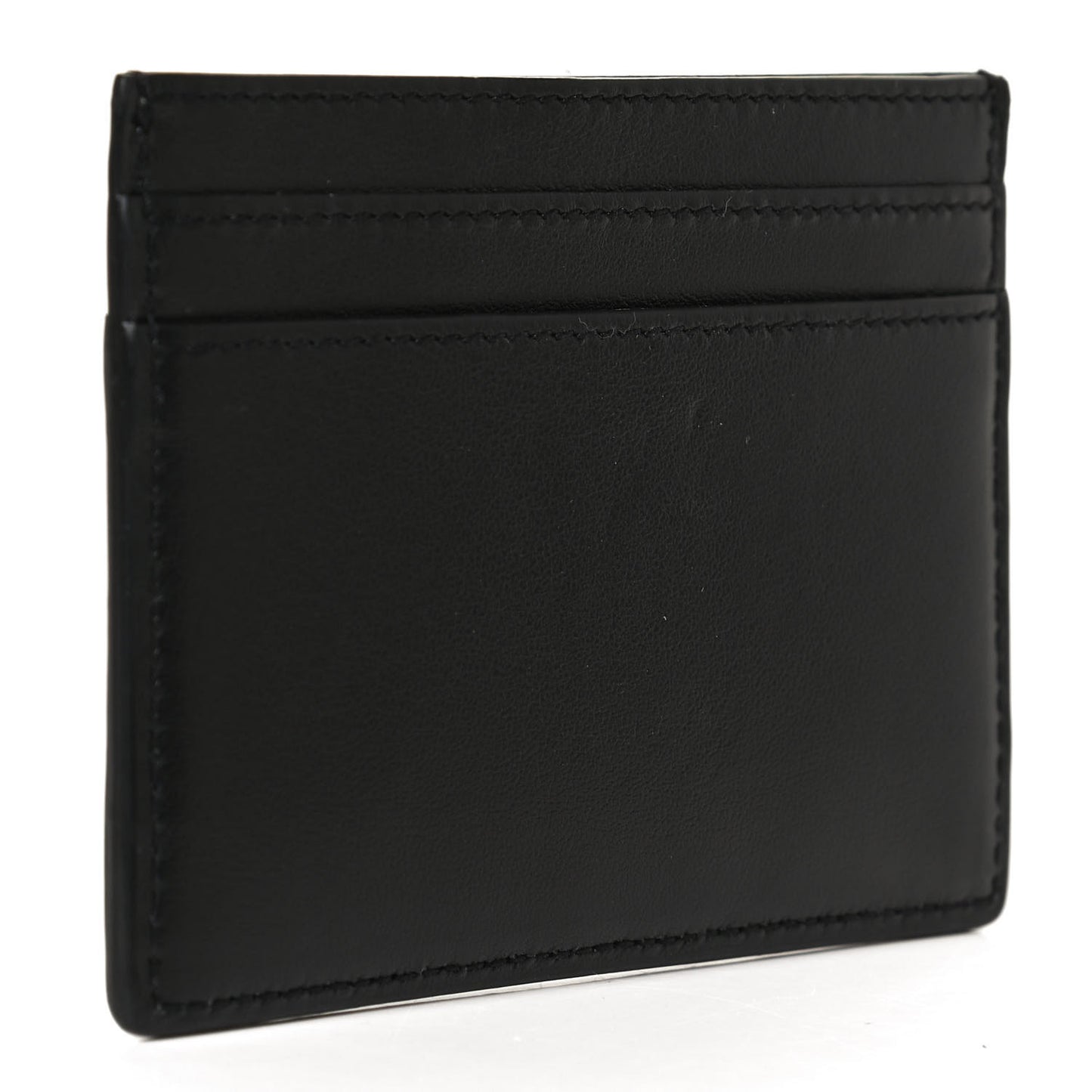 Calfskin Smoking Forever Patch Credit Card Case Black