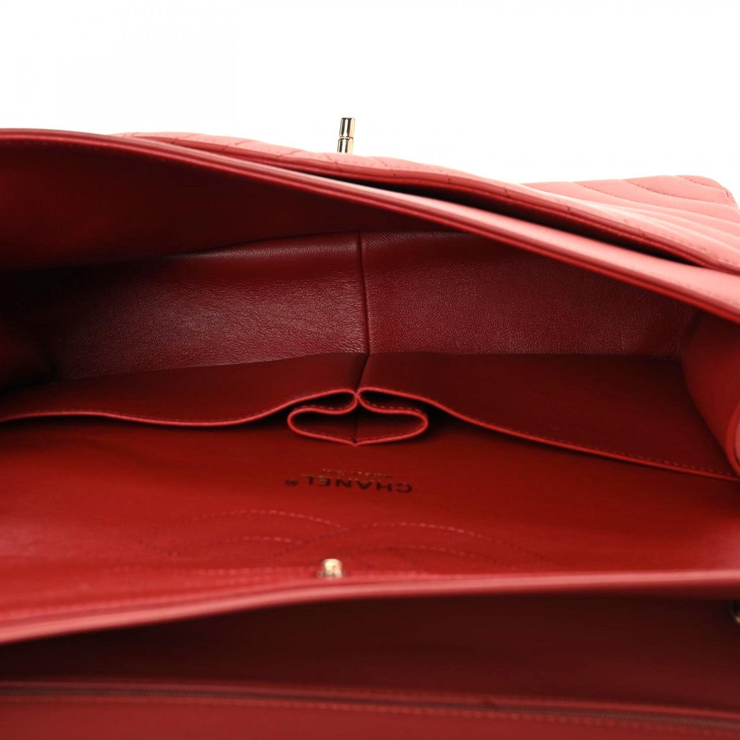 Chanel Lambskin Chevron Quilted Jumbo Double Flap Red 7 of 15
