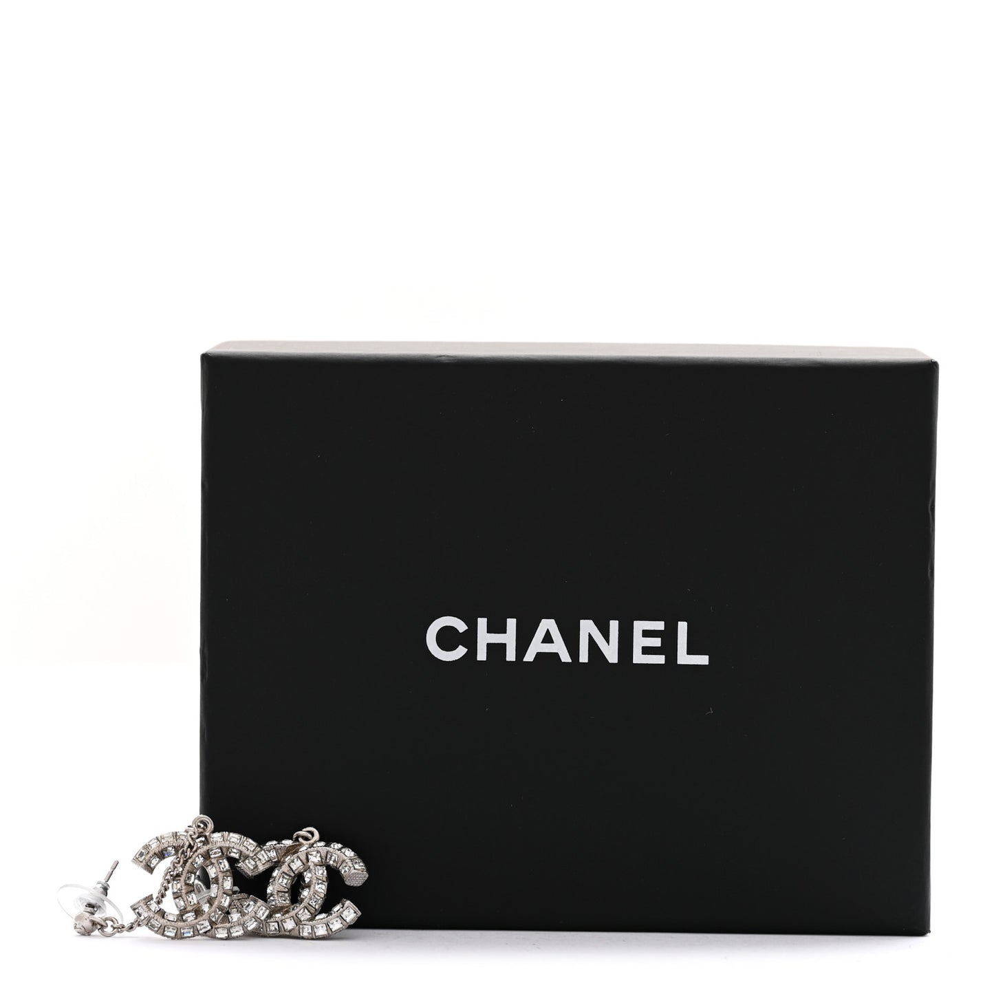 Baguette Crystal CC Drop Earrings Silver