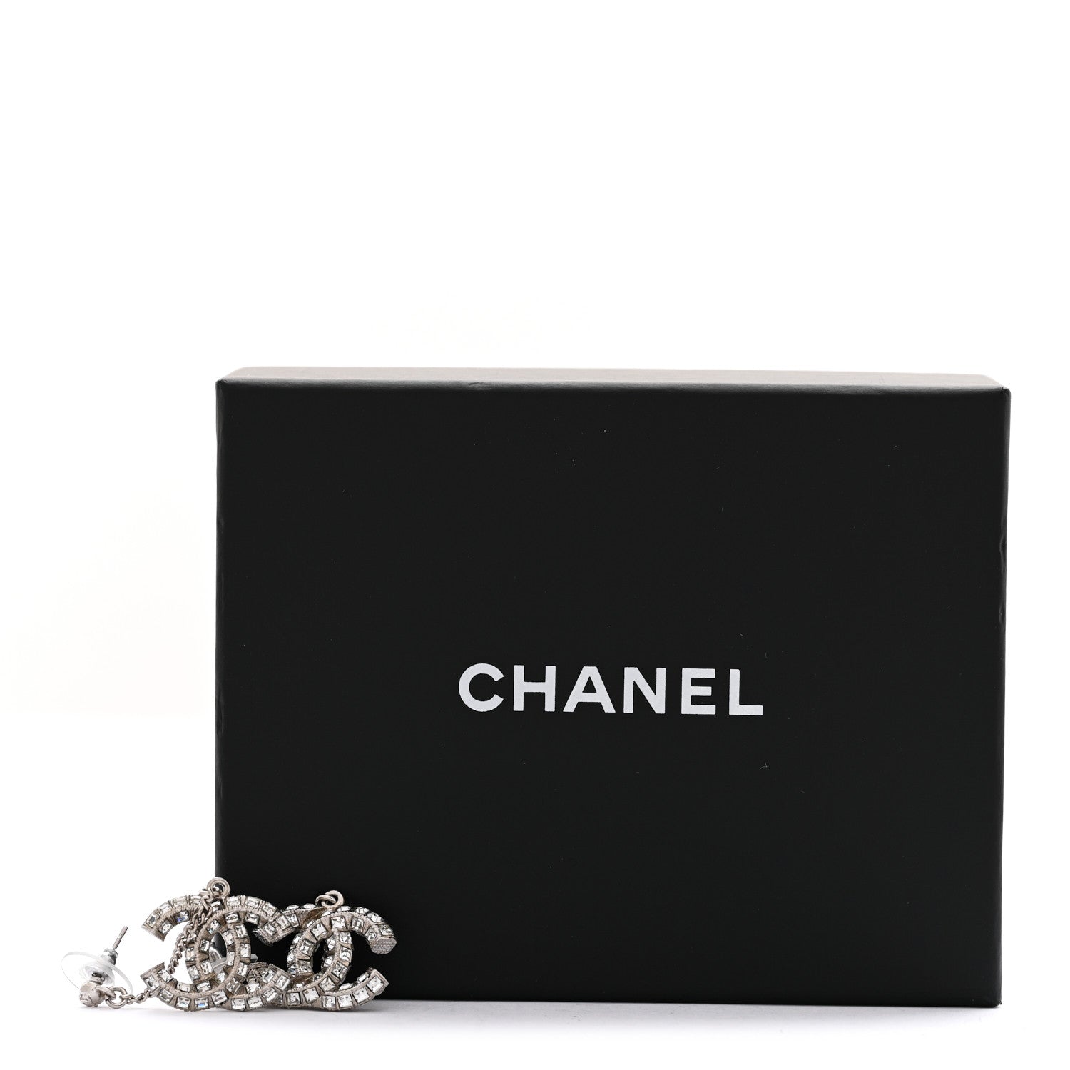 Chanel Baguette Crystal CC Drop Earrings Silver 4 of 4