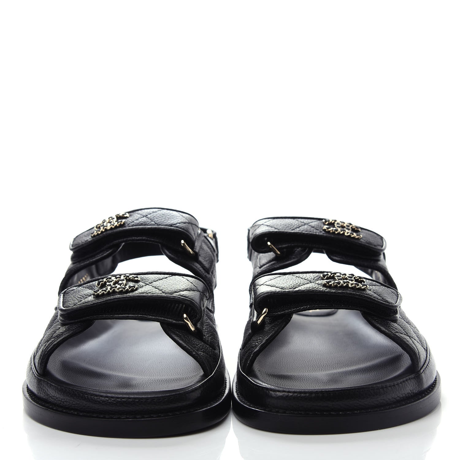 Chanel Grained Calfskin Velcro Dad Sandals 36.5 Black 2 of 11