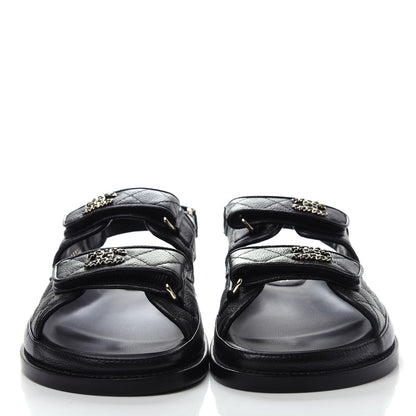 Chanel Grained Calfskin Velcro Dad Sandals 36.5 Black 2 of 11