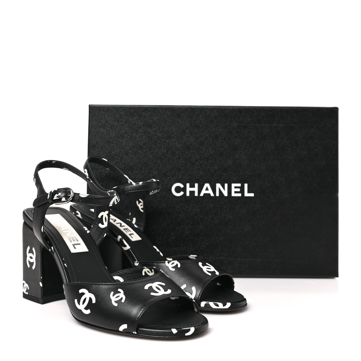 Lambskin Printed Coco Beach Sandals 38 Black White