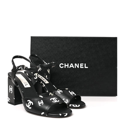 Chanel Lambskin Printed Coco Beach Sandals 38 Black White 7 of 7