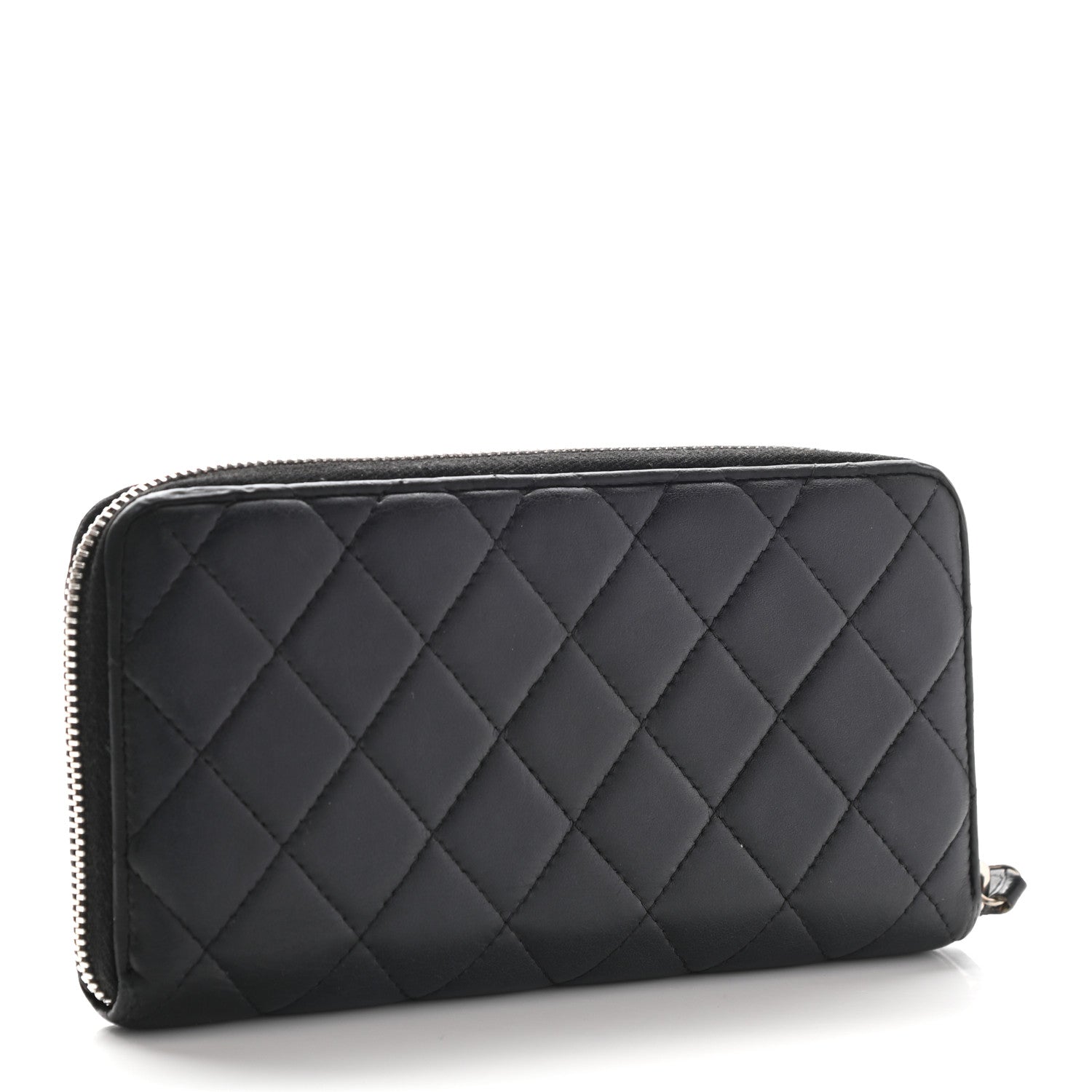 Chanel Lambskin Quilted Large Gusset Zip Around Wallet Black 3 of 11