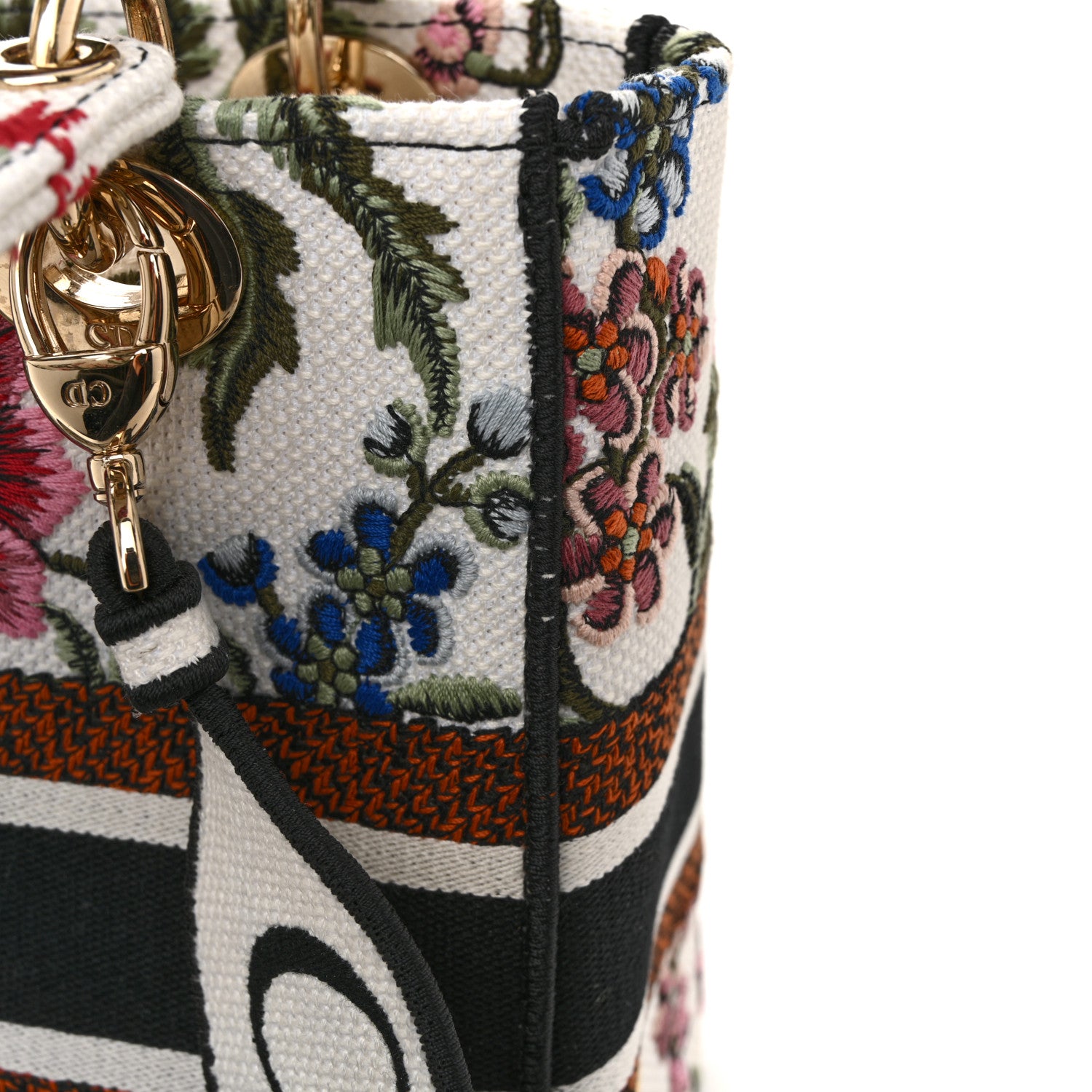 Christian Dior Canvas Embroidered Medium Lady D-Lite Ecru Multicolor 12 of 12