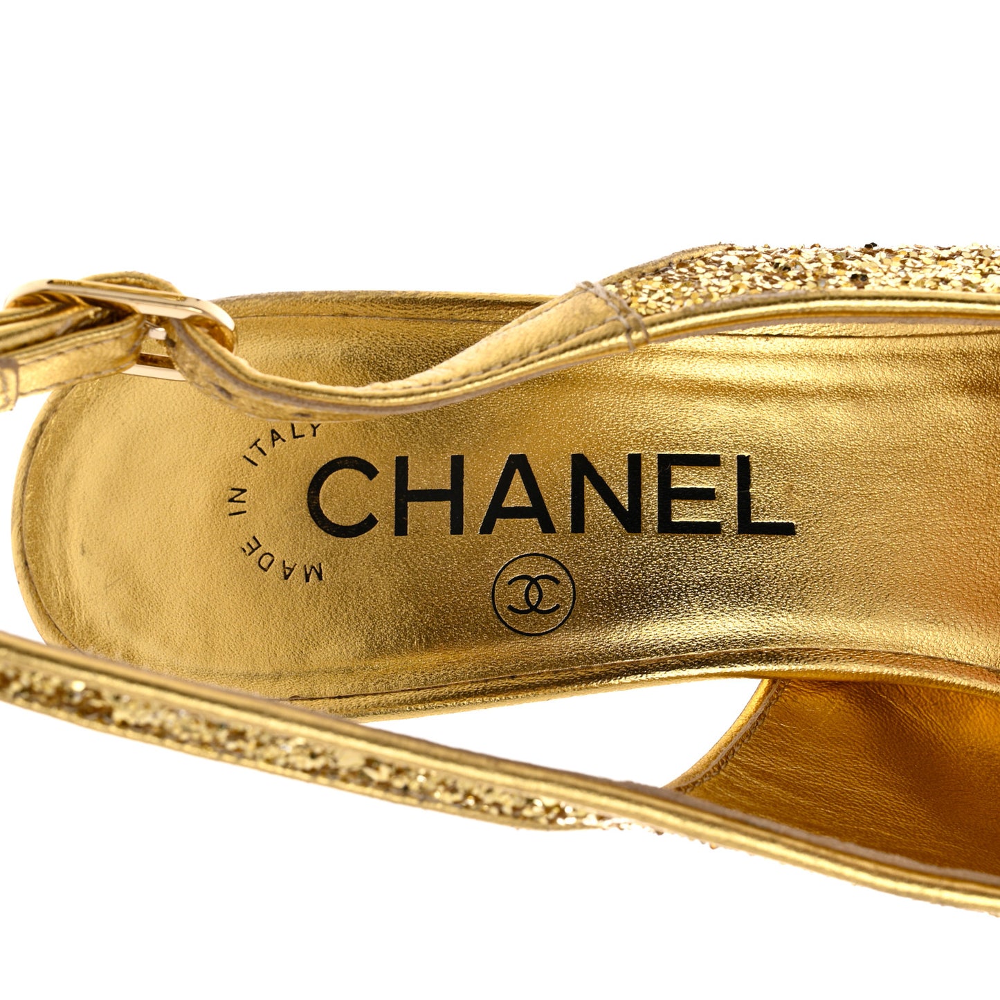 Glitter Grosgrain Cap Toe CC Slingback Pumps 37.5 Gold Black