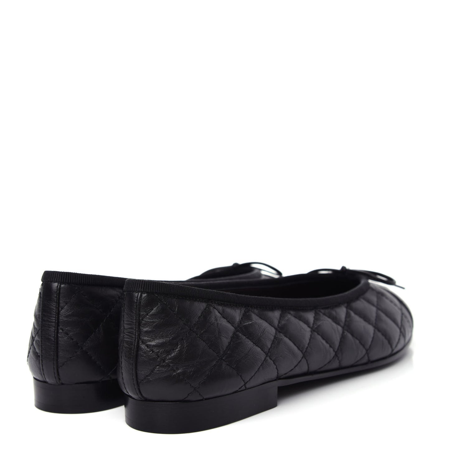 Aged Calfskin Quilted Cap Toe Ballerina Flats 39.5 Black