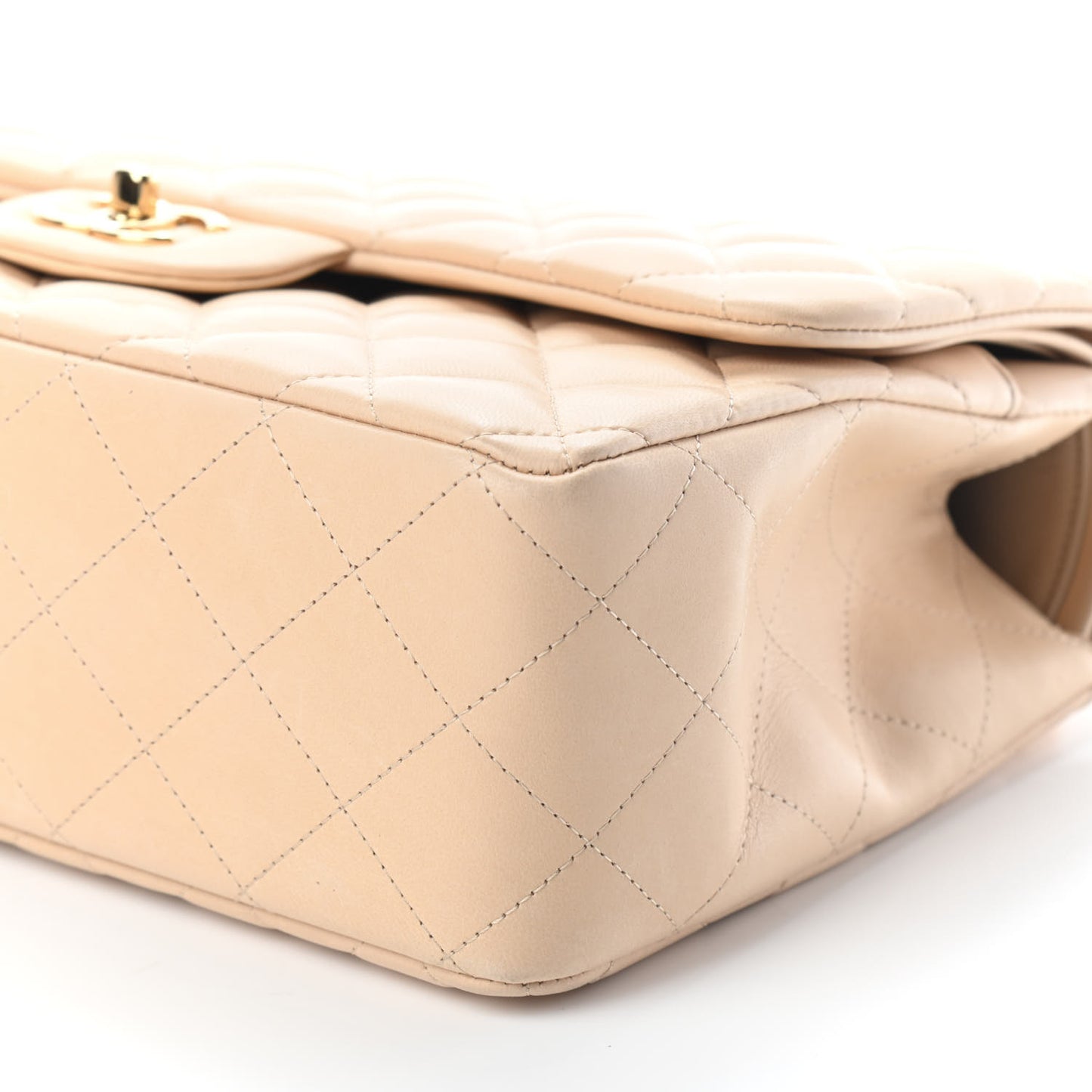 Lambskin Quilted Jumbo Double Flap Beige Clair