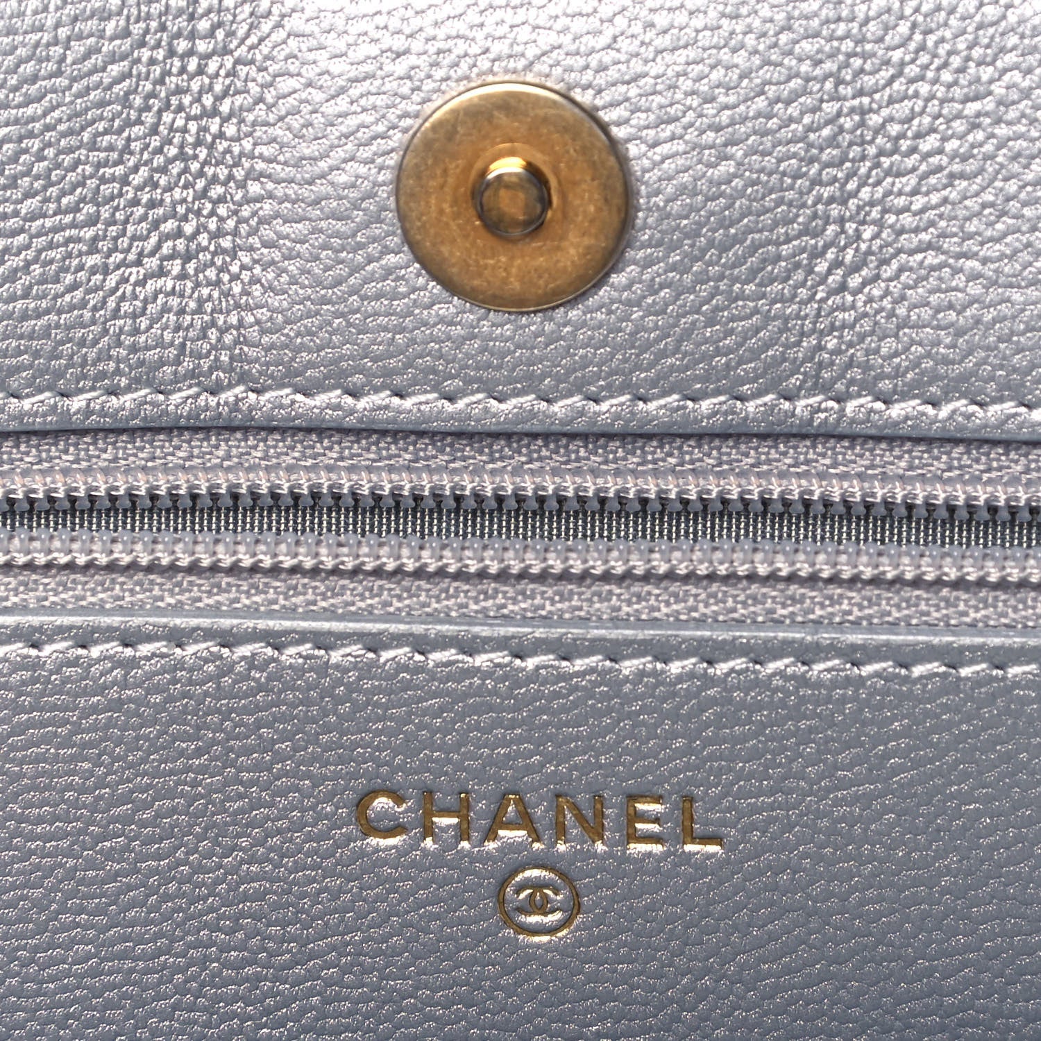 Chanel Metallic Lambskin Quilted Chanel 19 Wallet On Chain WOC Silver 5 of 8