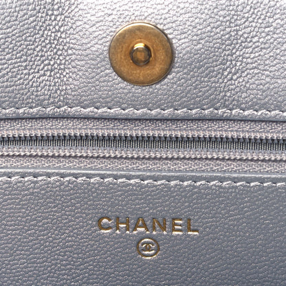 Chanel Metallic Lambskin Quilted Chanel 19 Wallet On Chain WOC Silver 5 of 8