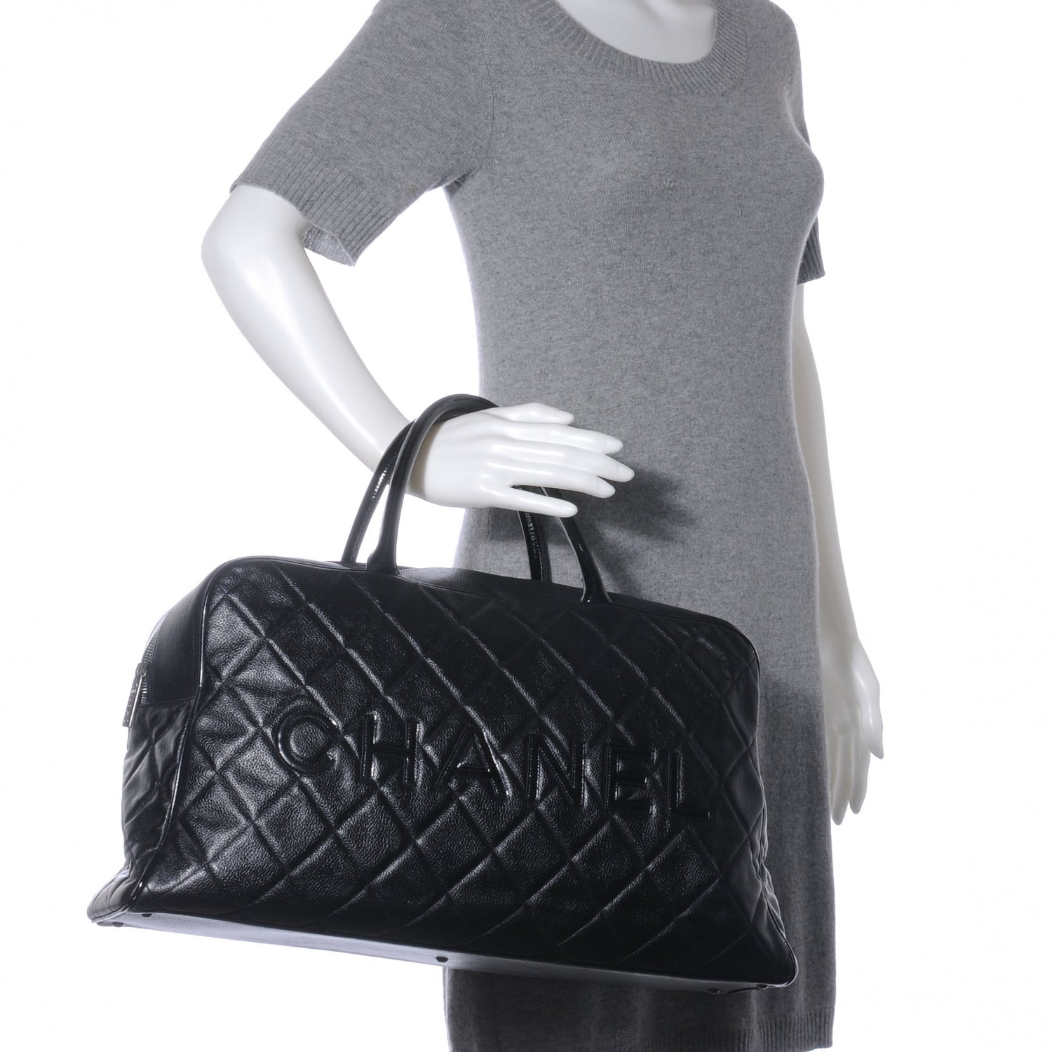 Chanel Patent and Caviar Quilted Large Boston Black 2 of 7