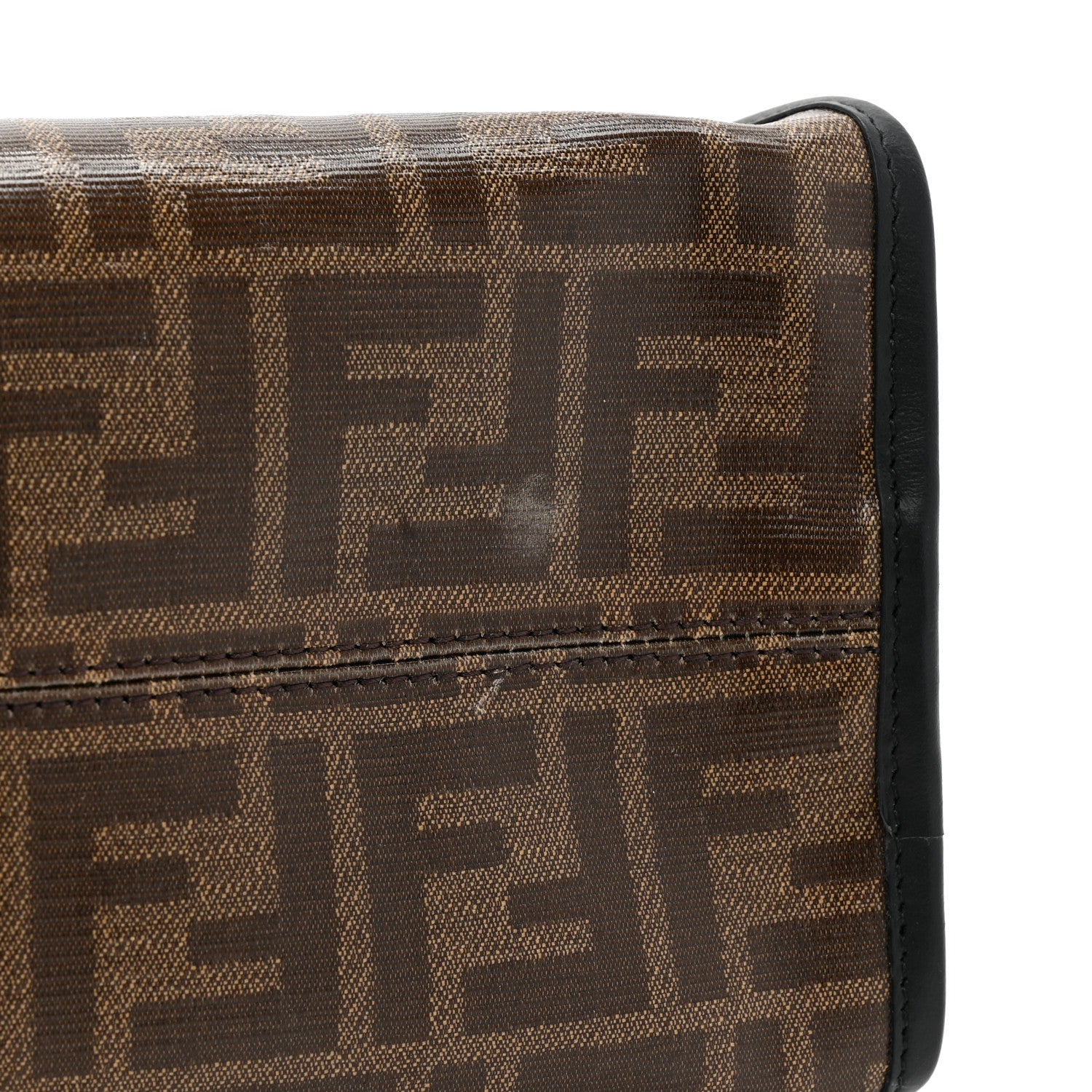 Fendi Glazed Fabric Vitello Century FF 1974 Stamp Patch Mini Peekaboo Defender Cover Mogano Panna Black 10 of 10