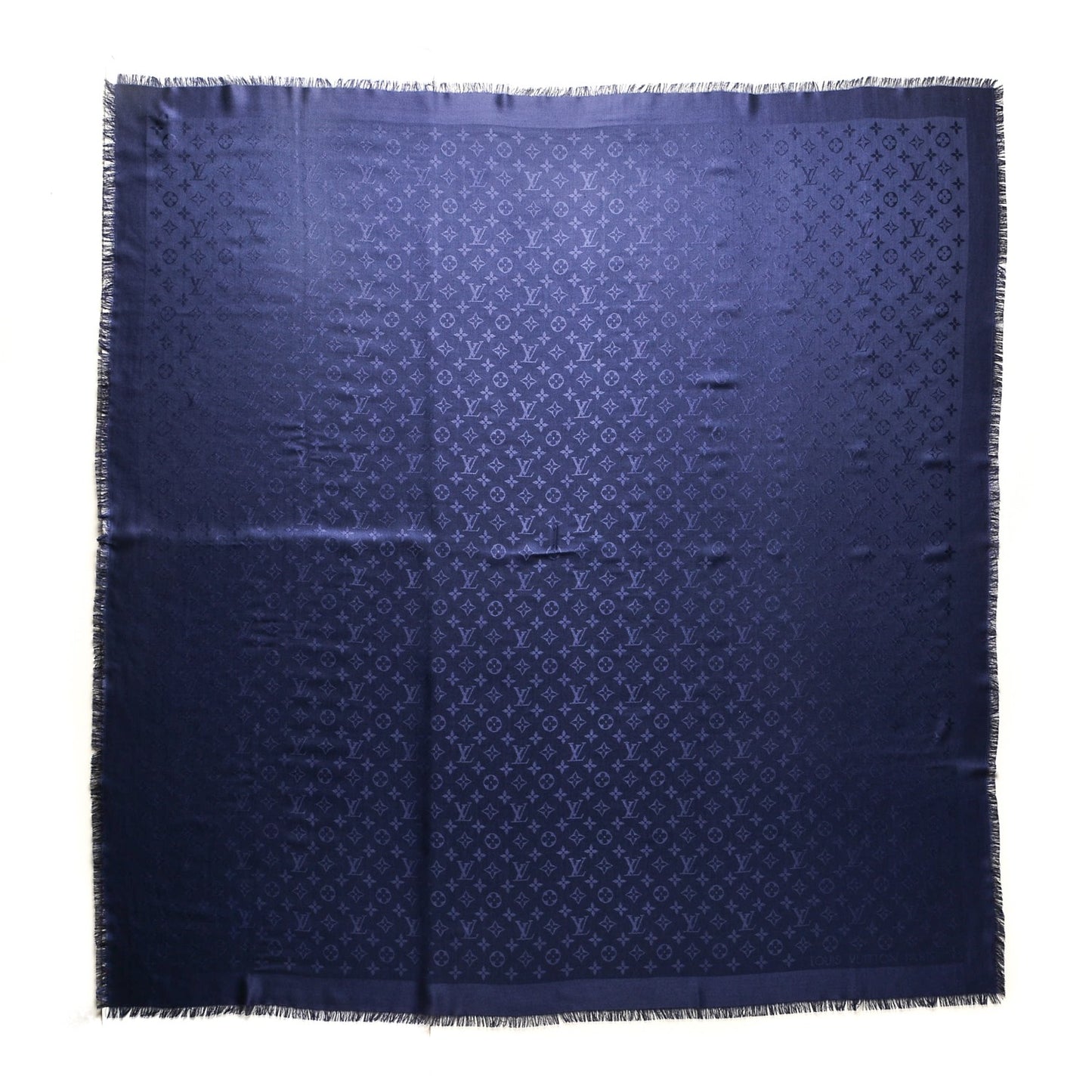 Silk Wool Monogram Shawl Night Blue