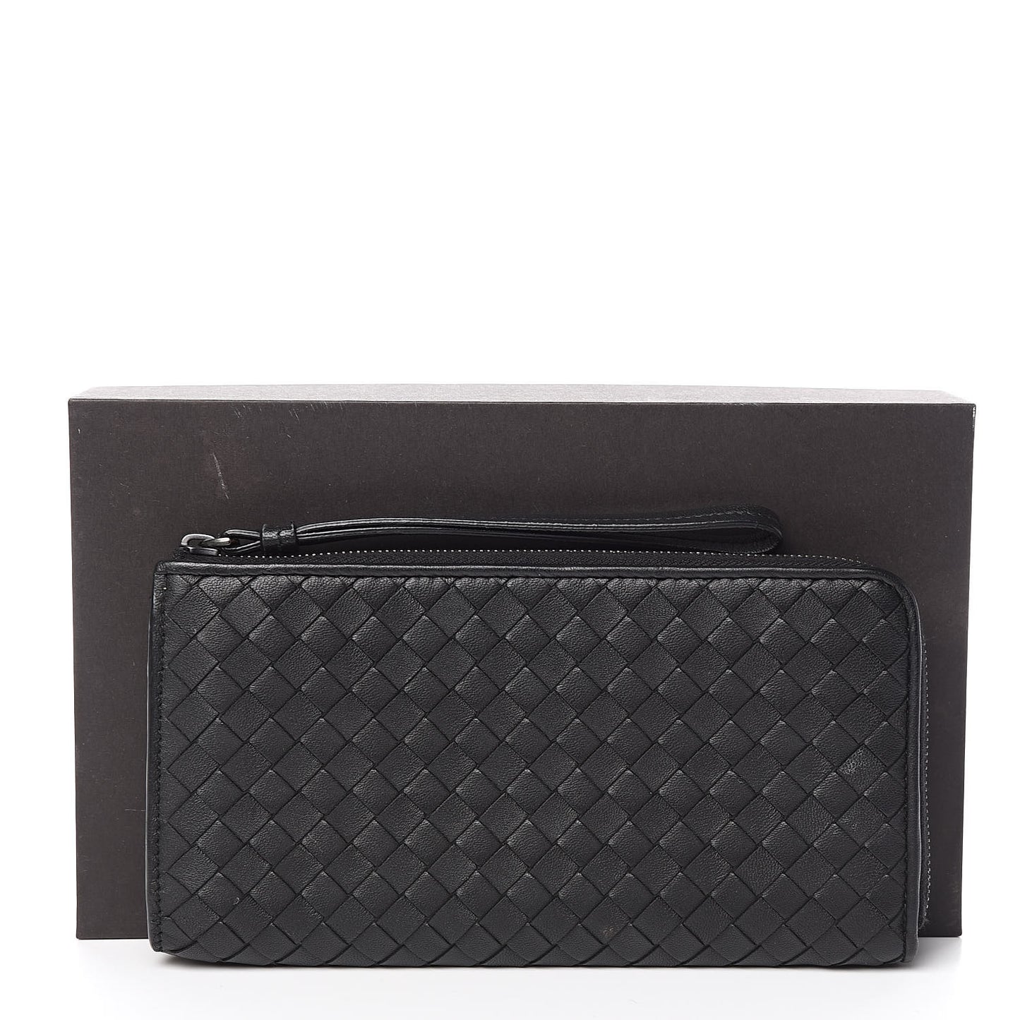 Nappa Intrecciato Half Zip Around Wallet Black