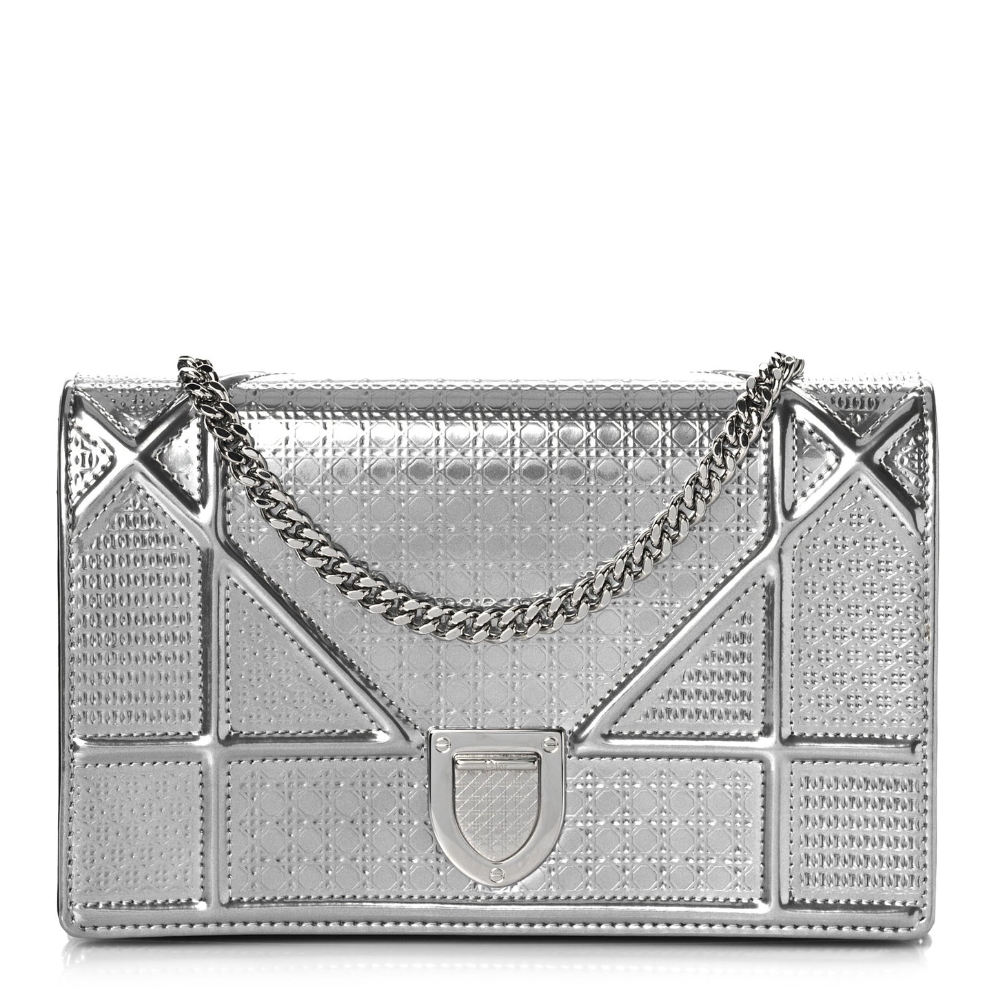 Metallic Patent Micro-Cannage Diorama Wallet on Chain Pouch Silver