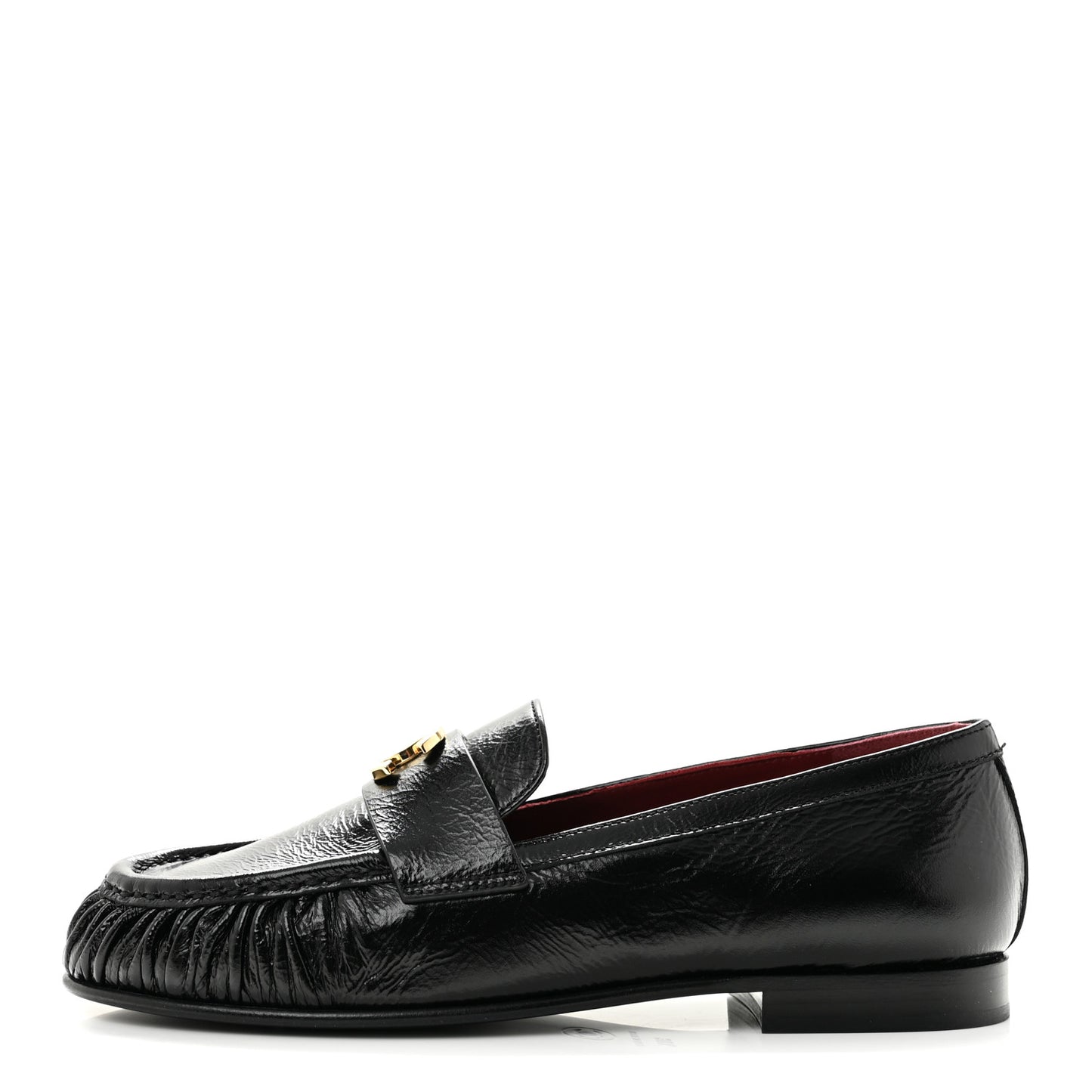 Crumpled Shiny Lambskin CC Mocassin Loafers 38.5 Black