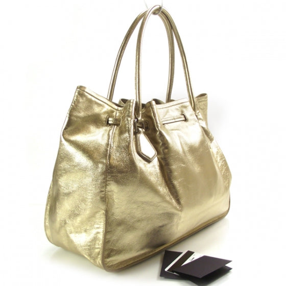 Nappa Leather Drawstring Tote Platino
