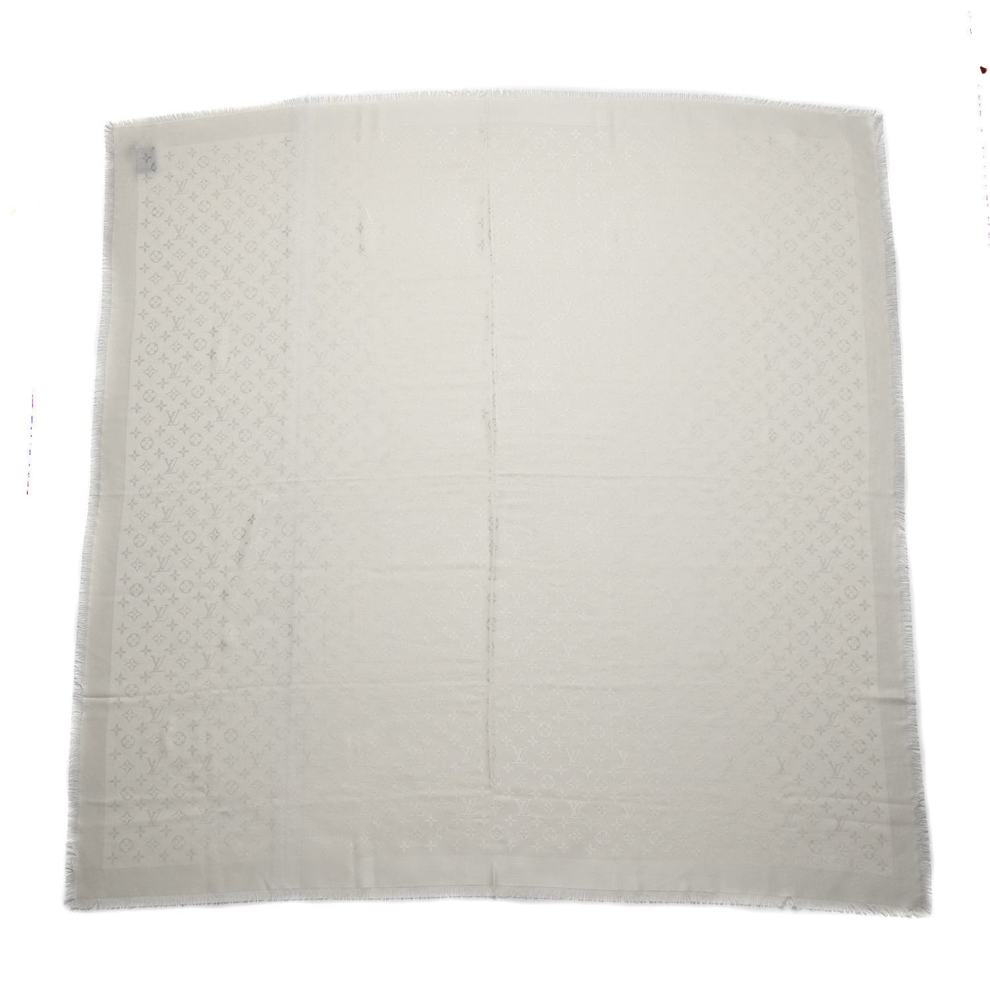 Wool Silk Monogram Shawl White
