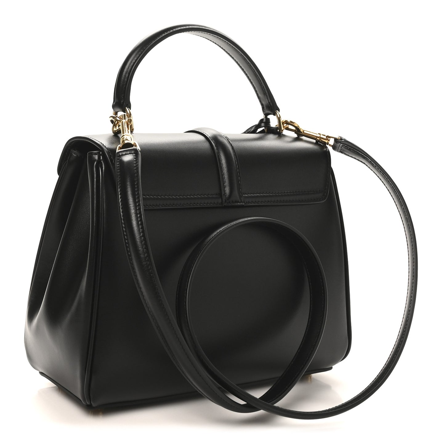 Satinated Calfskin Small 16 Top Handle Bag Black