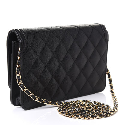 Chanel Caviar Quilted CC Filigree Wallet On Chain WOC Black 3 of 11
