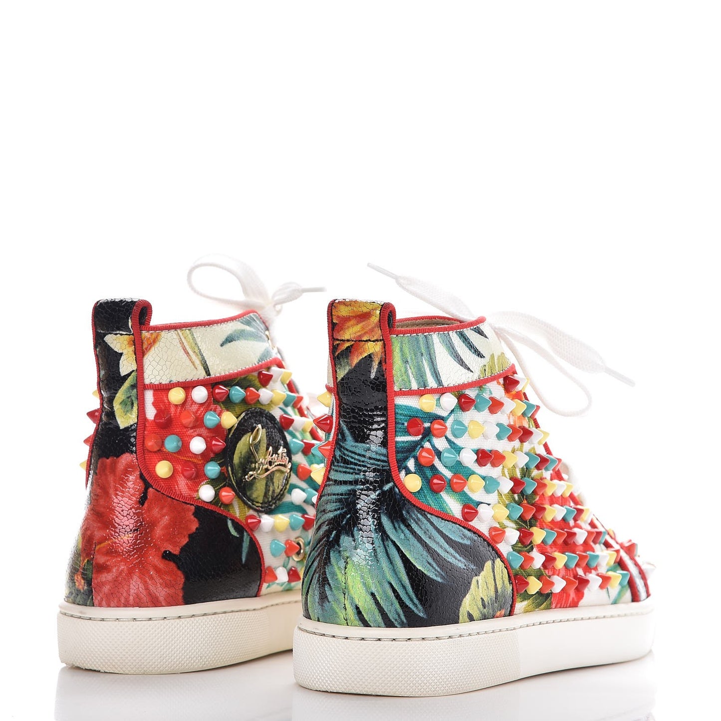 Canvas Crackled Calfskin Hawaii Print Louis Orlato Spikes Sneakers 36.5 Multicolor