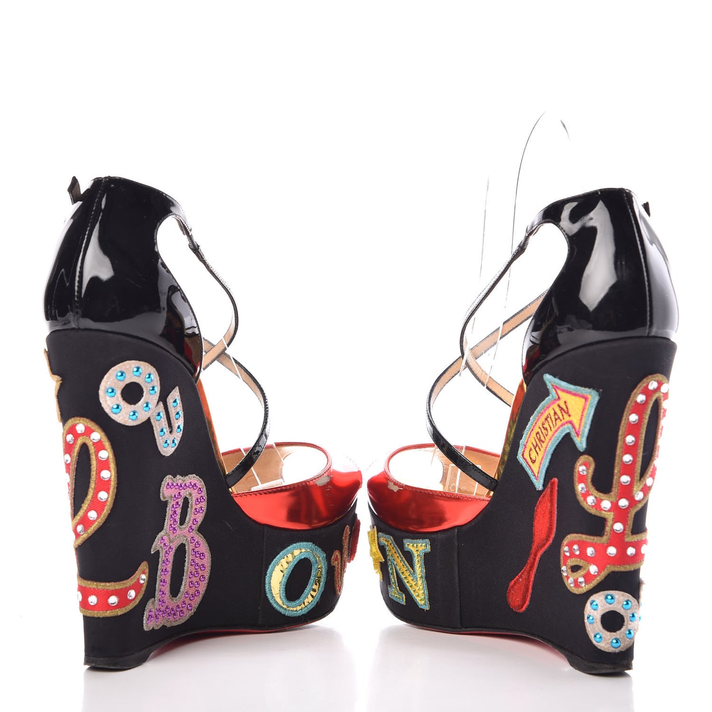 Patent Loubi Zeppa 140 Wedges 38.5 Black Red