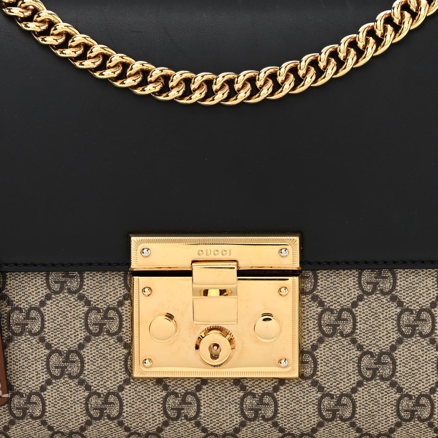 GG Supreme Monogram Calfskin Medium Padlock Shoulder Bag Beige Black Cuir