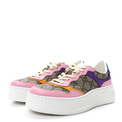 Gucci Calfskin GG Supreme Monogram Perforated Womens Platform 55mm Sneakers 36 Beige Ebony Sugar Pink Crop Shine Purple 3 of 10