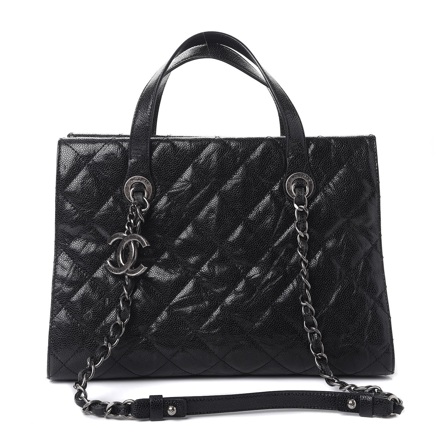 Chanel Crumpled Grained Calfskin Quilted CC Crave Tote Black 1 of 14