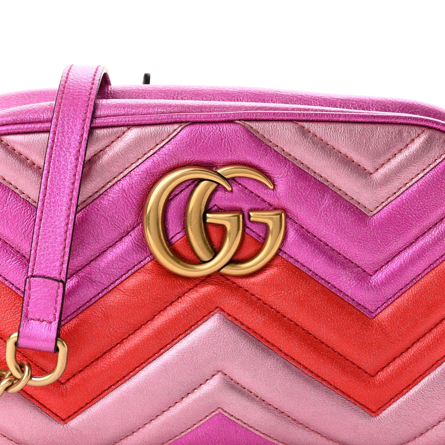 Laminated Nappa Matelasse Small GG Marmont Chain Shoulder Bag Fuxia Rosso Rosa