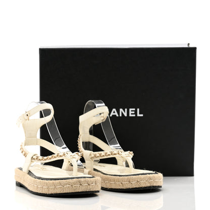 Chanel Lambskin Chain CC Thong Espadrille Sandals 36 White 11 of 11