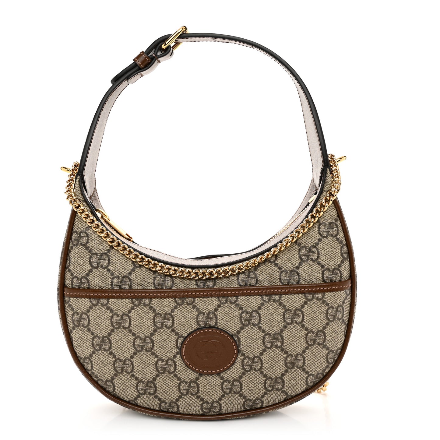 GG Supreme Monogram Azalea Calfskin Mini Retro Interlocking G Half Moon Bag Beige Ebony Brown Sugar