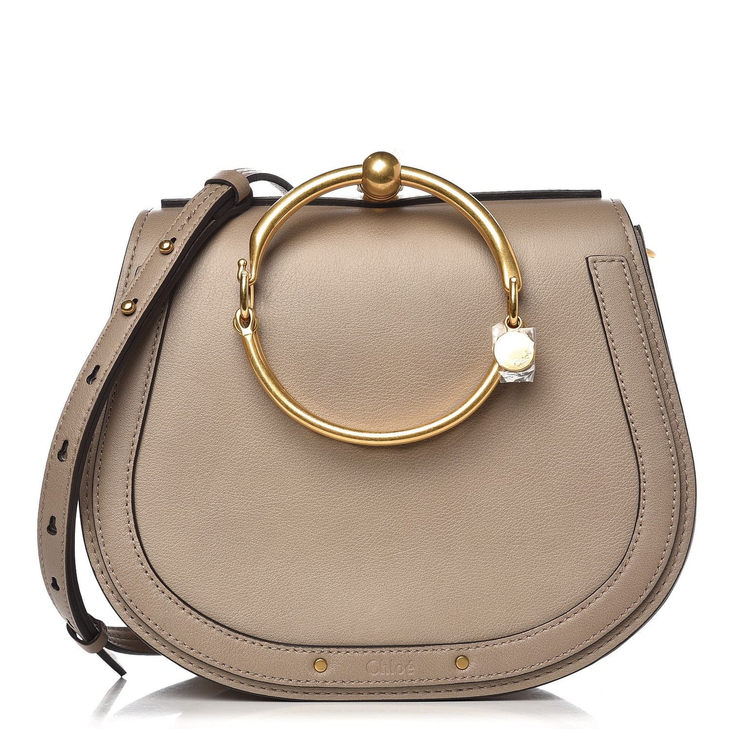 Calfskin Suede Medium Nile Bracelet Bag Motty Grey