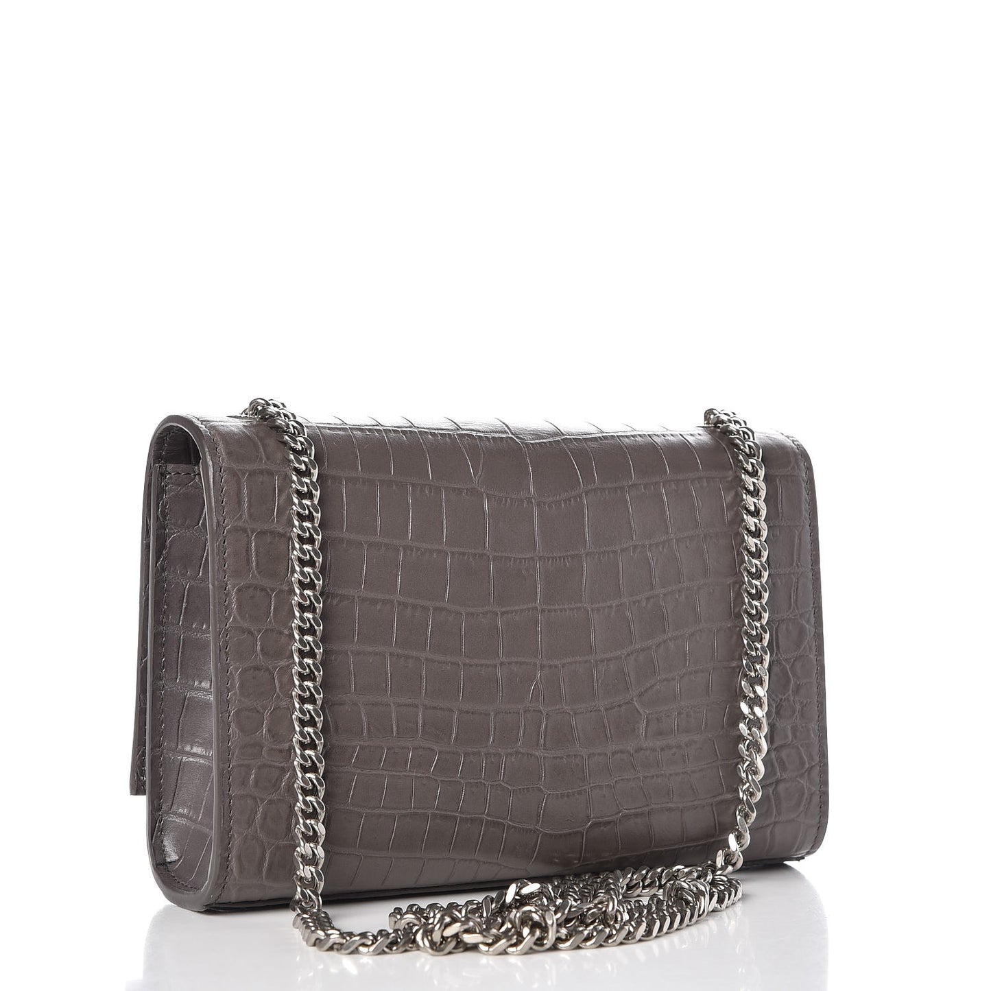 Calfskin Crocodile Embossed Small Classic Monogram Kate Tassel Satchel Fog