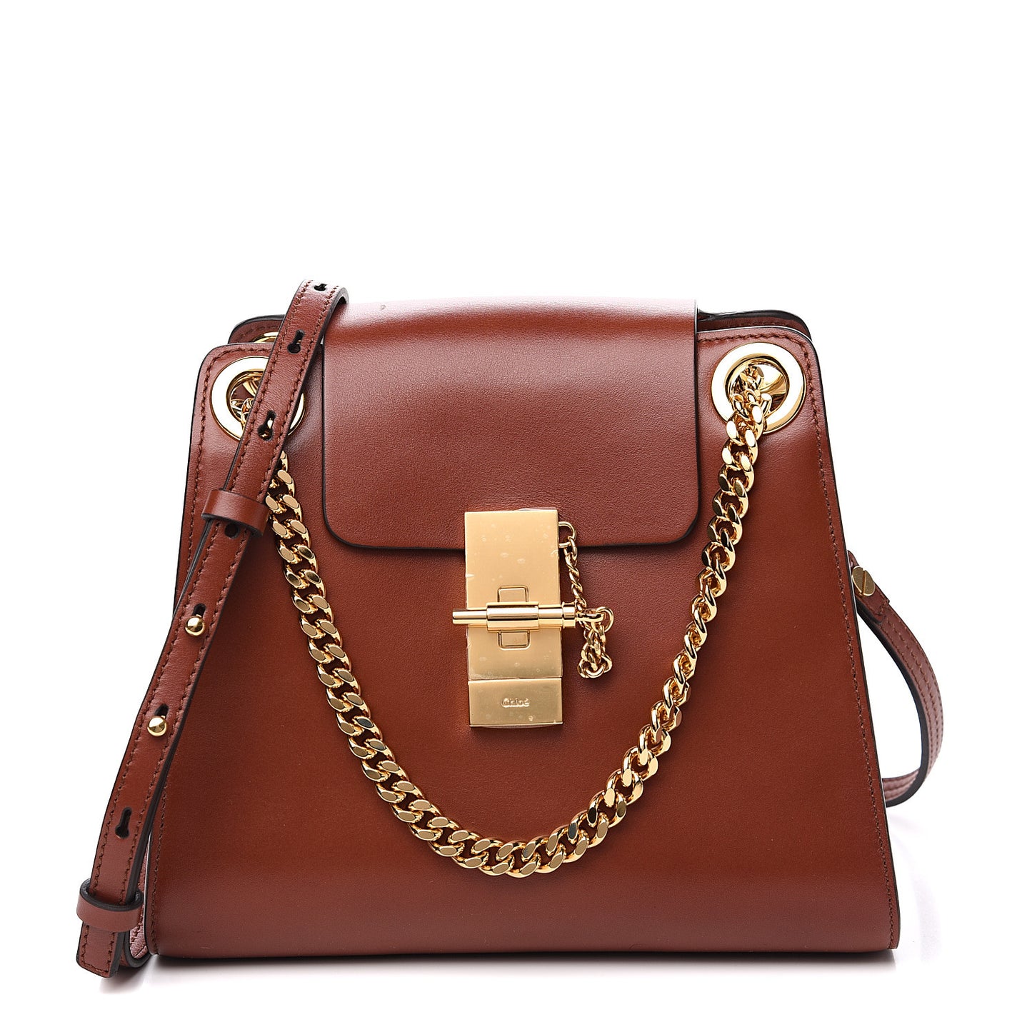 Shiny Calfskin Mini Annie Shoulder Bag Sepia Brown