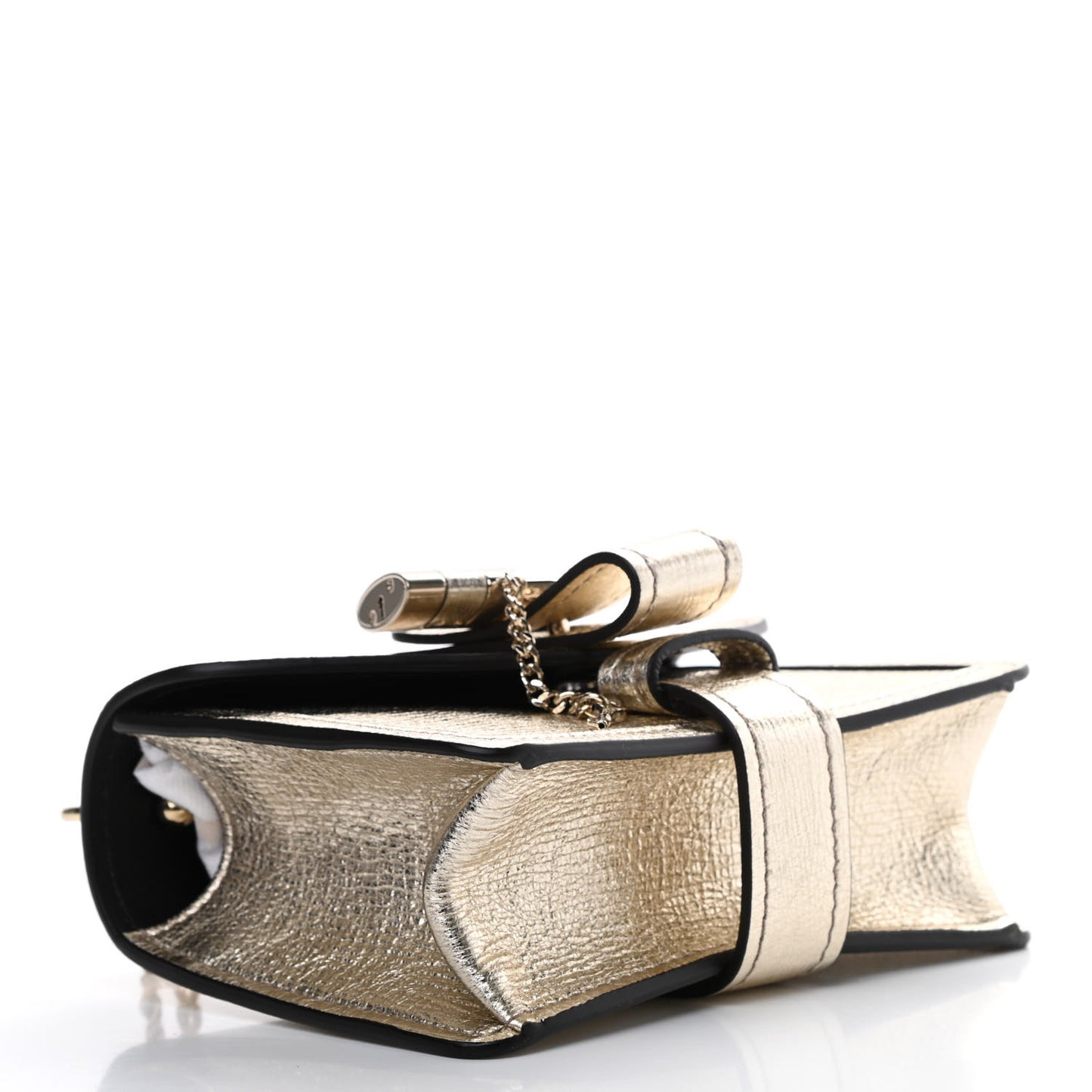 Metallic Textured Calfskin Aby Convertible Chain Shoulder Bag Gold