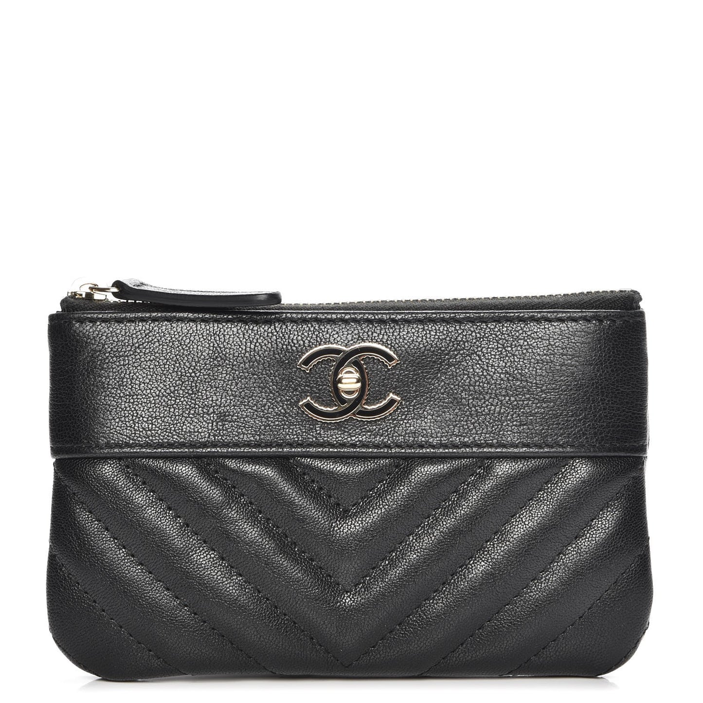 Sheepskin Chevron Quilted Small Cosmetic Case Black