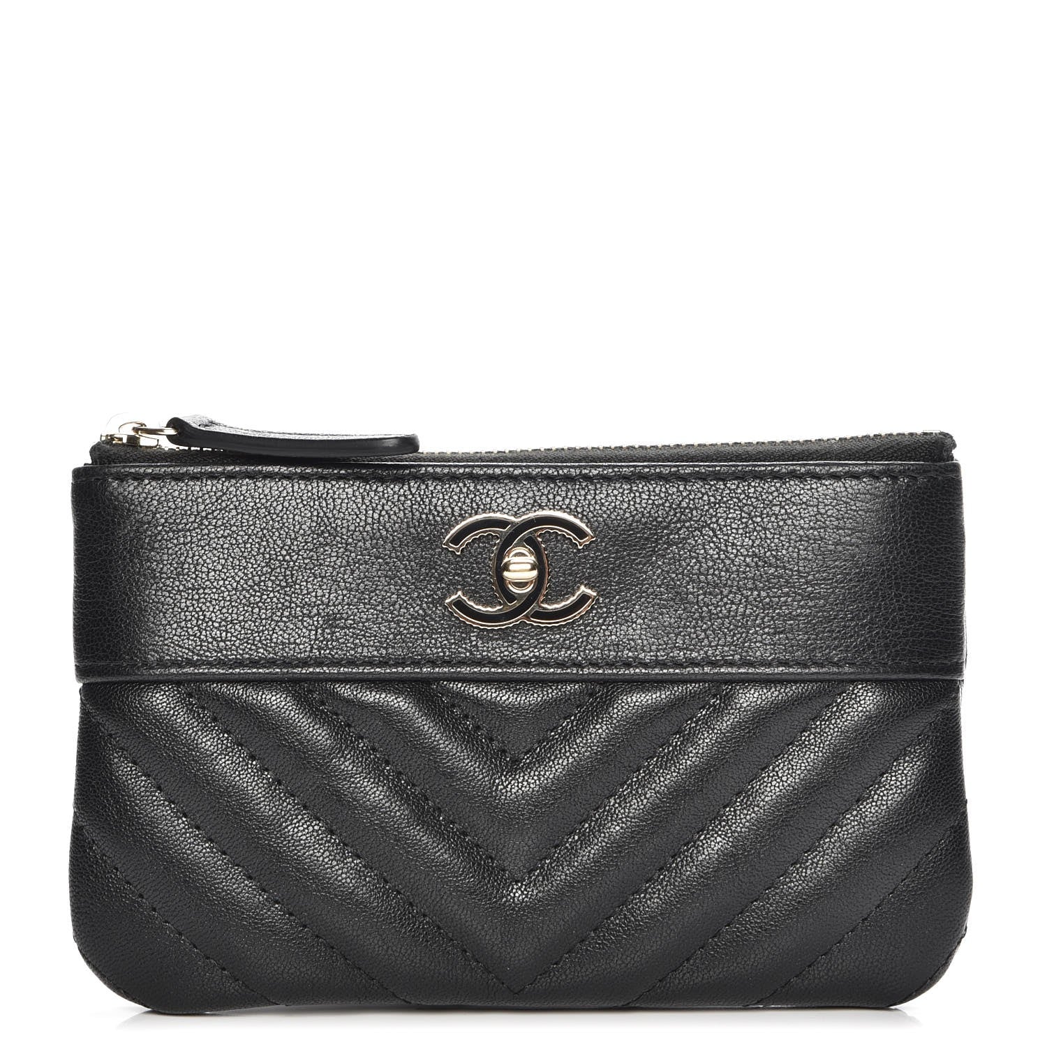 Chanel Sheepskin Chevron Quilted Small Cosmetic Case Black 1 of 8