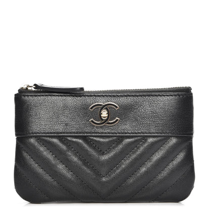 Chanel Sheepskin Chevron Quilted Small Cosmetic Case Black 1 of 8
