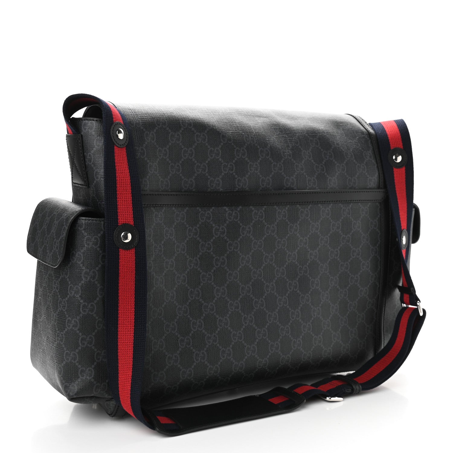 Gucci GG Supreme Monogram Web Messenger Diaper Bag Black Grey 3 of 11