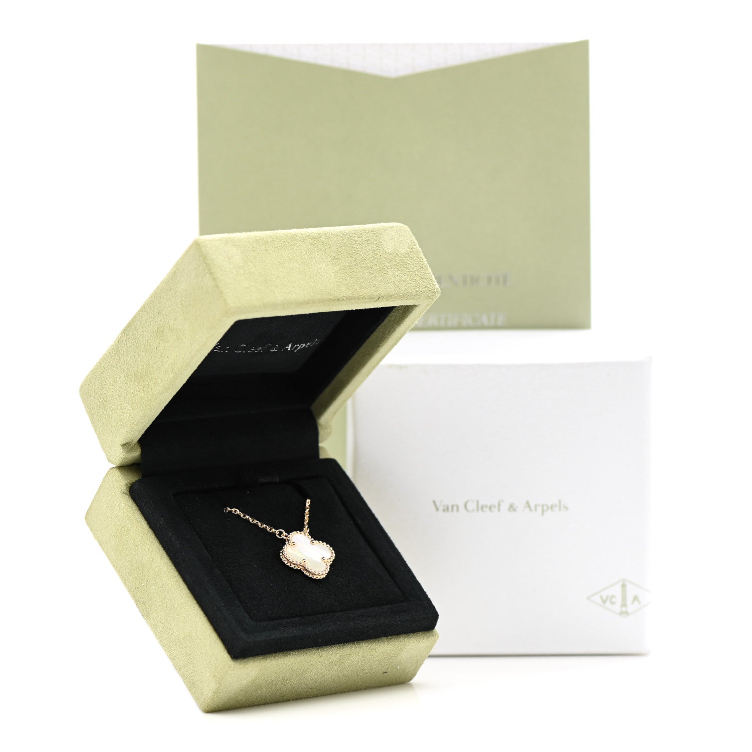 Van Cleef & Arpels 18K Yellow Gold Mother of Pearl Vintage Alhambra Pendant Necklace 7 of 7
