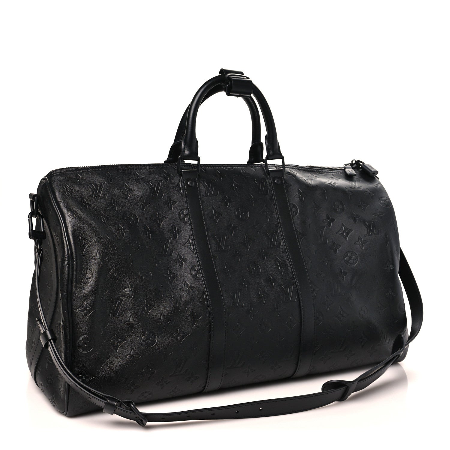 Louis Vuitton Calfskin Shadow Monogram Keepall Bandouliere 50 Black 2 of 8