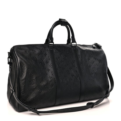 Louis Vuitton Calfskin Shadow Monogram Keepall Bandouliere 50 Black 2 of 8