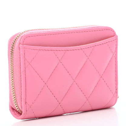 Chanel Lambskin Quilted Zip Around Coin Purse Wallet Pink Yellow 3 of 8