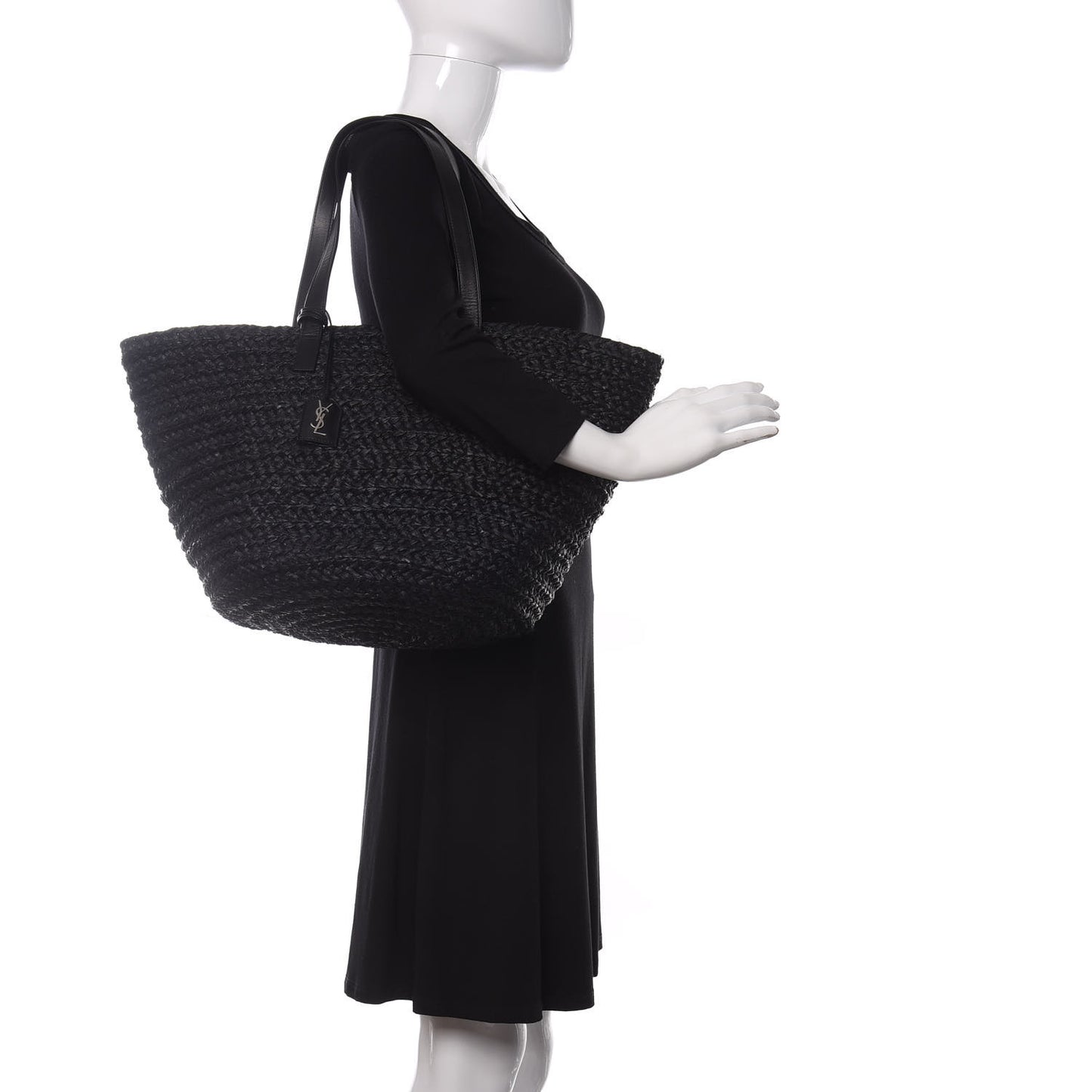 Raffia Medium Panier Bag Black