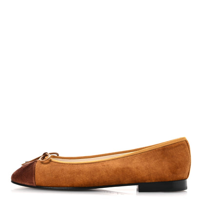 Chanel Velvet Cap Toe CC Ballerina Flats 39.5 Brown Light Brown 1 of 11