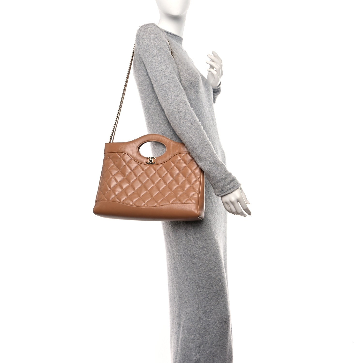 Chanel Shiny Crumpled Calfskin Quilted 31 Shopping Bag Dark Beige 2 of 11
