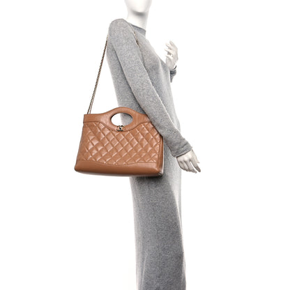 Chanel Shiny Crumpled Calfskin Quilted 31 Shopping Bag Dark Beige 2 of 11