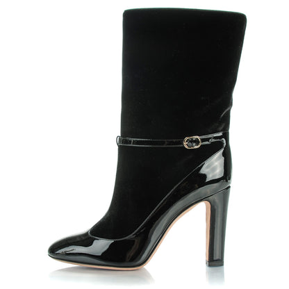 Valentino Garavani Calfskin Patent Velvet Mid Calf Boots 41 Black 1 of 9